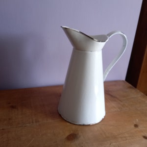 Vintage white enamel jug, pitcher, ewer
