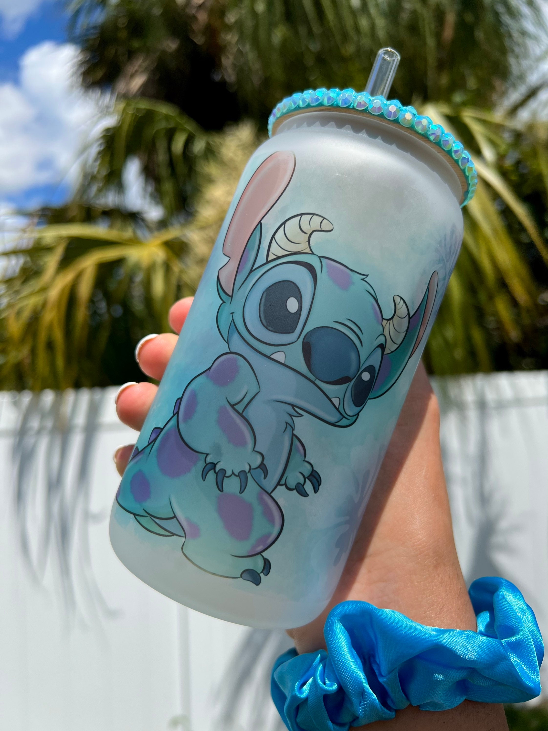 Sully Stitch 16 Oz Frosted Can Glass Cup, Stitch Cups, Disney