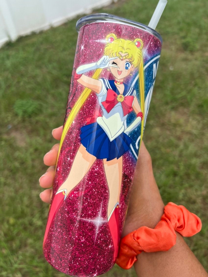 Pink Sailor Moon Inspired Skinny Metal Tumbler, 20 OZ Tumbler