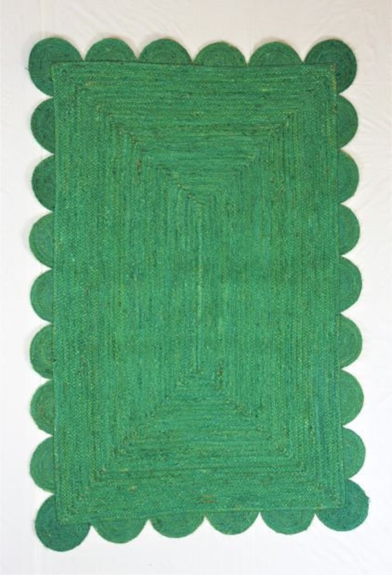Scalloped Jute Rug Light Green Scallop Rug Natural Jute Rug Etsy
