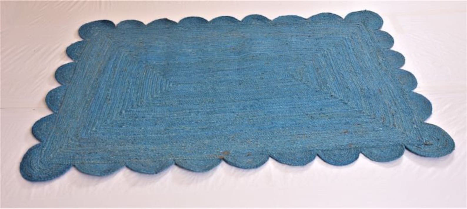Scalloped Jute Rug Light Blue Scallop Rug Natural Jute Rug Etsy