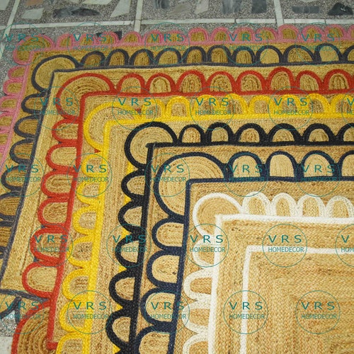 Scalloped Jute Rug Multipal Border Jute Rugs Handmade Rugs Etsy