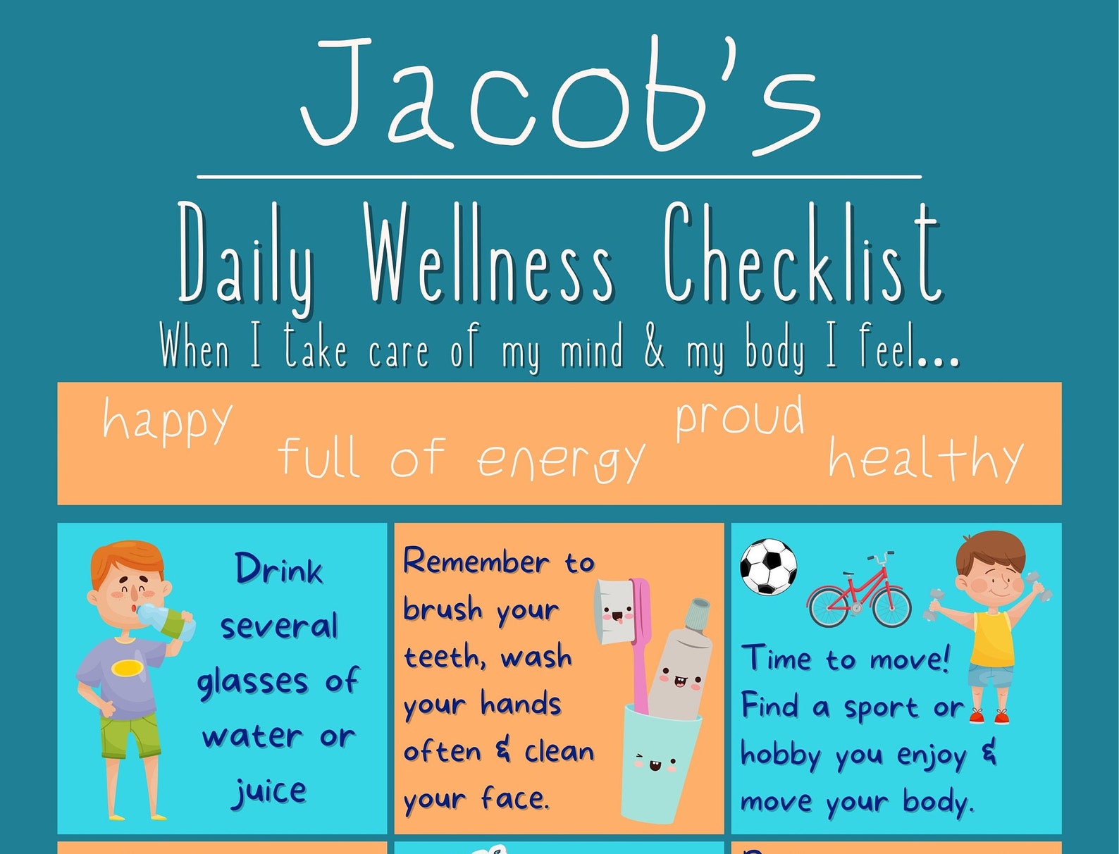 Kids Daily Wellness Checklist Printable Digital Downloads for | Etsy Canada