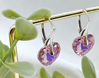 Light Amethyst Heart Shape Earrings, Swarovski Crystal Dangle Earrings, Romantic Jewelry, Wedding Jewelry, Bridesmaid Gift