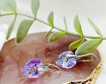 Swarovski Purple Heart Earrings Heart Shape Earrings Trendy Romantic Jewelry Swarovski Crystal Jewelry  Bridesmaid Gift Wedding Jewelry