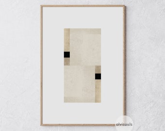Stampa artistica geometrica giapponese, decorazione minimalista beige (download digitale)