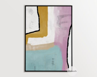 Abstract Painting in Pastel Blue and Pink, Colorful Abstract Wall Art, Abstract Digital Painting, Light Colors Wall Art, Original Artwork