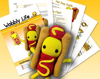 Crochet Pattern Yellow Figure with Hot Dog Outfit (inspired by Wobbly Life) - Gaming Fanart - Nerd Gift Merch