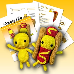 Häkelanleitung Gelbe Figur & HotDog-Outfit (inspiriert durch Wobbly Life) - Gaming Fanart - Nerd Geschenk Merch