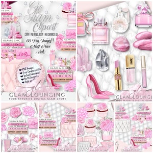 Glam Fashion Accessories Clipart, PNG, Digital Planner, Fashion Illustration, Ultra Lux, Pink, Bling, Girly, Pink, Trendy, Sublimation Png,