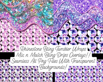 Glam Rhinestones Bling Drips Tumbler Wraps, Diamond Overlays, 20oz Tumbler Wrap, PNG, Dripping, Seamless Pattern, Drips Clipart, Lux Design