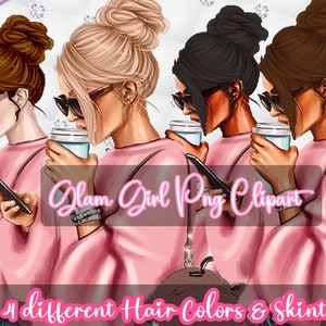 Glam Fashion Girls Clipart, PNG, Instant  Download, 300 DPI, Free Commercial Use, Girly, Pink, Trendy, Digital Planner Stickers, Art Print