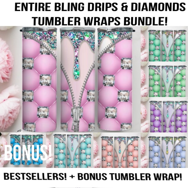 20oz Tumbler Zipper Bundle! Diamonds, Bling, Seamless, PNG, Best Seller, Trendy, Girly, Glam, Fashion Girl, Designer Brand, Designer Purse