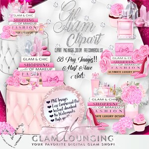 Glam Fashion Accessories Clipart, PNG, Digital Planner, Fashion Illustration, Ultra Lux, Pink, Bling, Girly, Pink, Trendy, Sublimation Png,