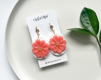Pink Flower Statement Polymer Clay Earrings, Spring Jewelry, Flower Accessories, Daisy Earrings, Flower Jewelry
