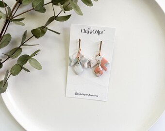 Summer Neutrals Marble Earrings - Dainty Dangles - Polymer Clay Jewelry