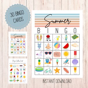 Summer Bingo For Kids, Printable Summer Bingo, Summer Activities For Kids, Summer Bingo With Printables, 30 Cards with Markers