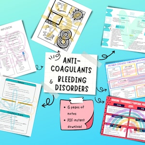 May include: A collection of six pages of medical notes on anticoagulants and bleeding disorders. The notes include information on Heparin infusion, PTT, PT/INR, and other related topics. The notes are available as a PDF download.