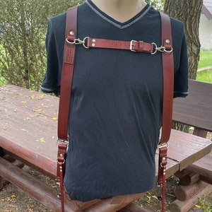 Handmade leather dual camera harness, strap multi cameras from full-grain cow leather vegetable tanned