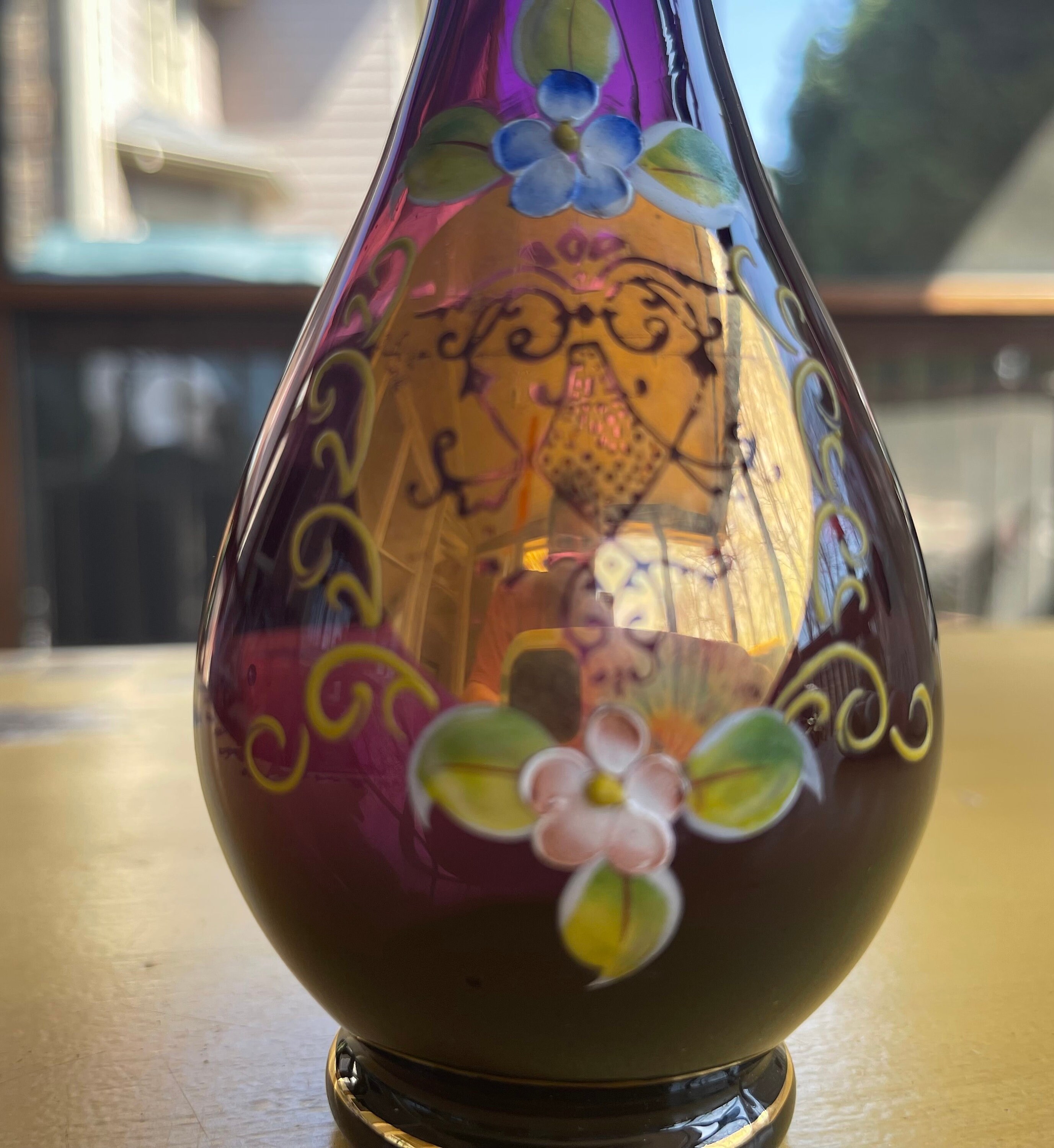 Purple Glass Bud Vase With Gold and Hand Painted Flowers by Etsy