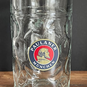 Vintage Paulaner Munchen Heavy Glass Dimpled Beer Stein Mug 1L