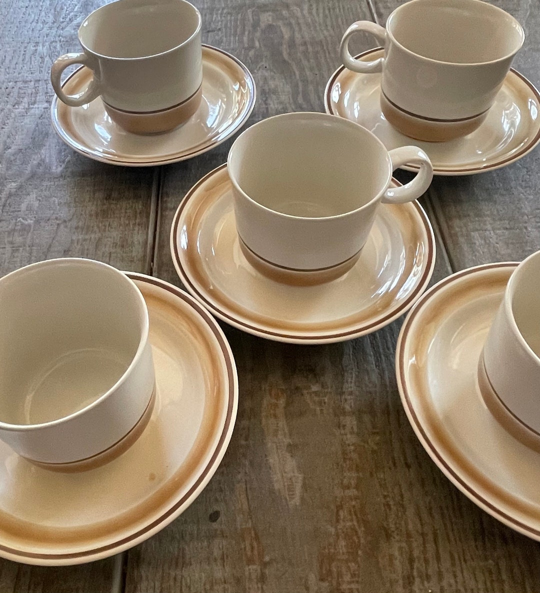 Hearthside Stoneware Set of Five Cups With Saucers in Water Colors ...