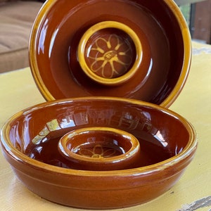 Vintage Williams Sonoma Brown and Gold with Flower Small Appetizer bowl, dip, etc.