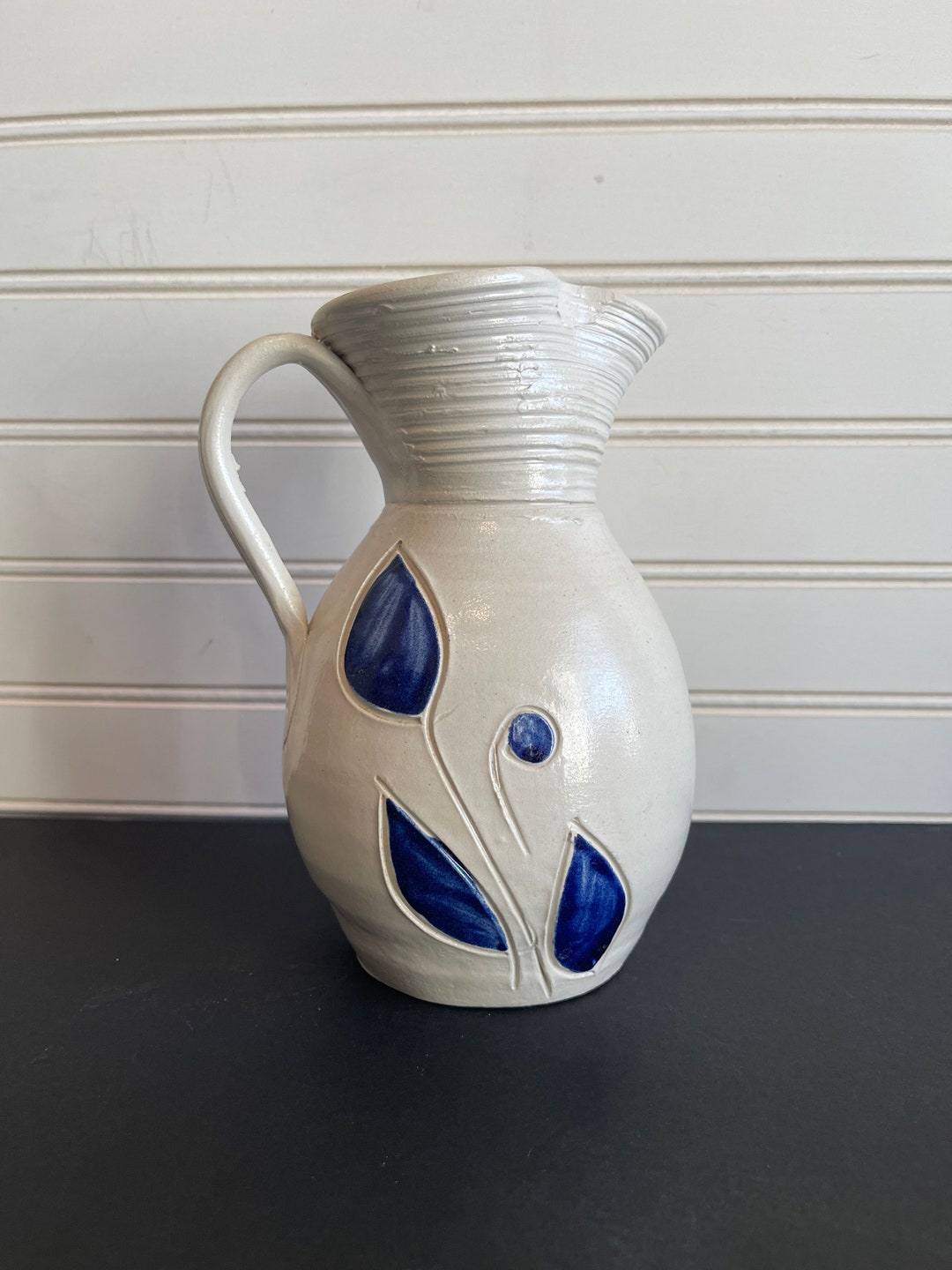 Williamsburg Salt Glazed Stoneware Stamped Pottery Cobalt Blue Leaf Etsy
