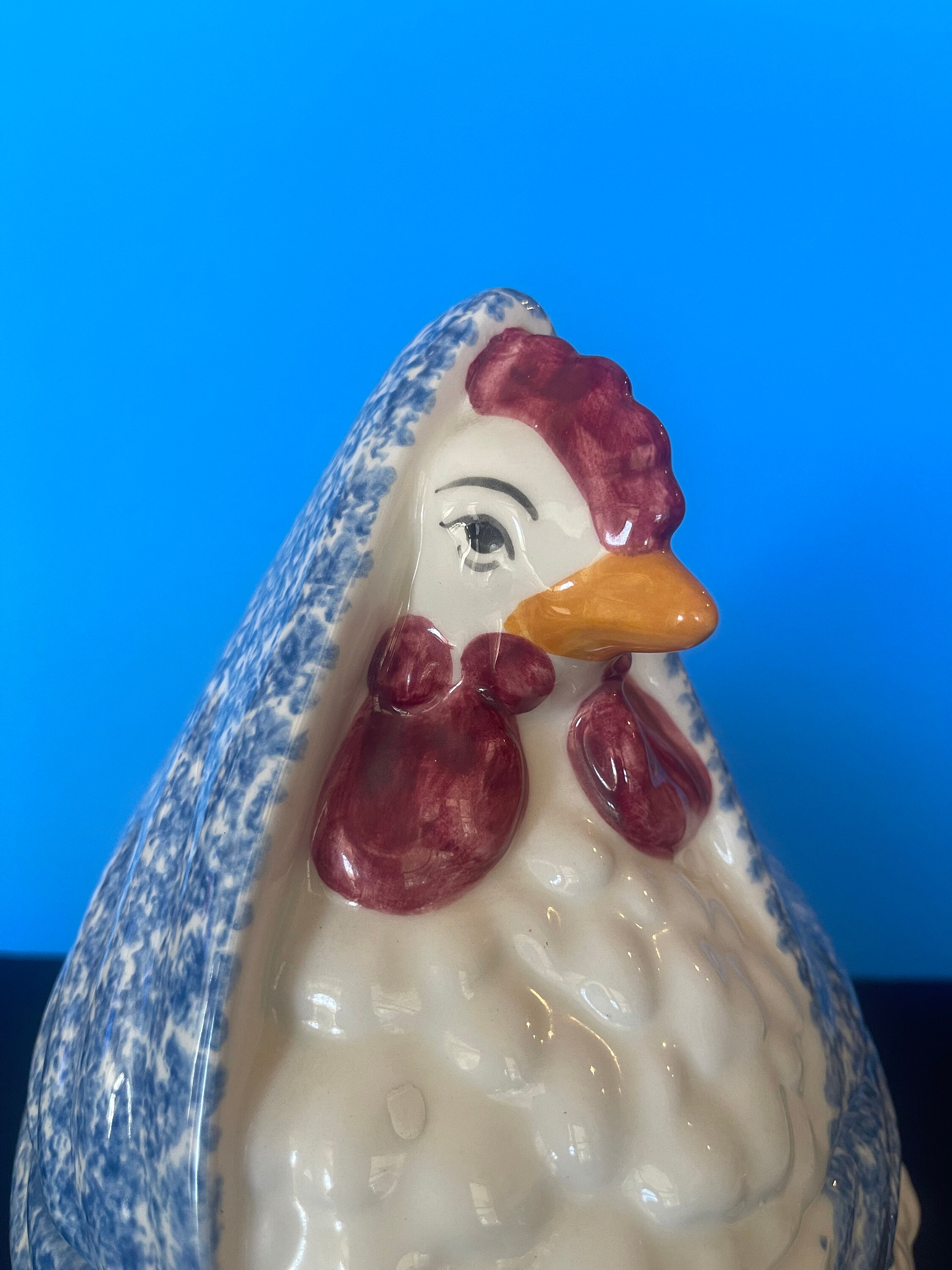 3 Pc Mother Hen Chicken Soup Tureen Ladle Gustin Pottery Blue Etsy