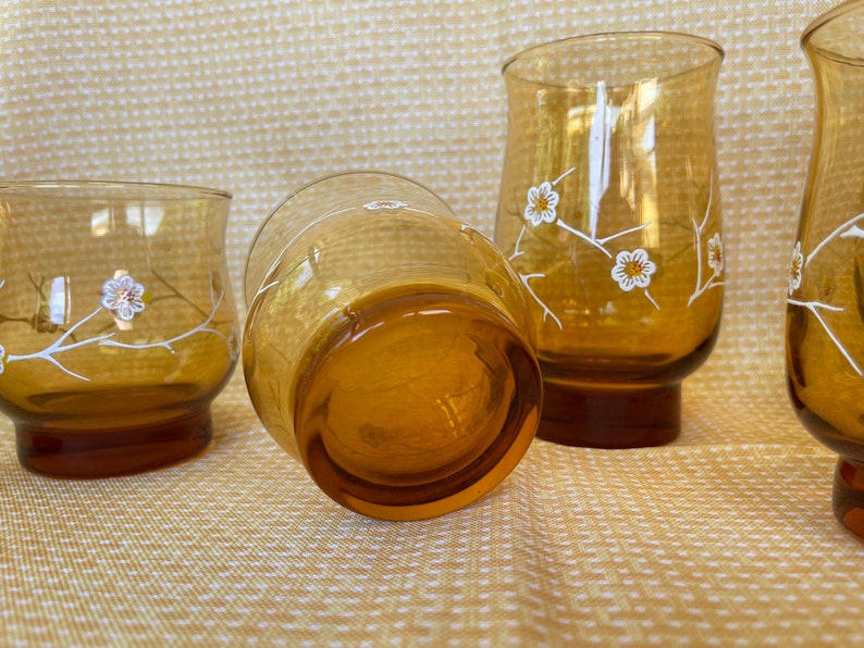 Libbey Amber Daisy Glasses Set of Eight Retro Etsy