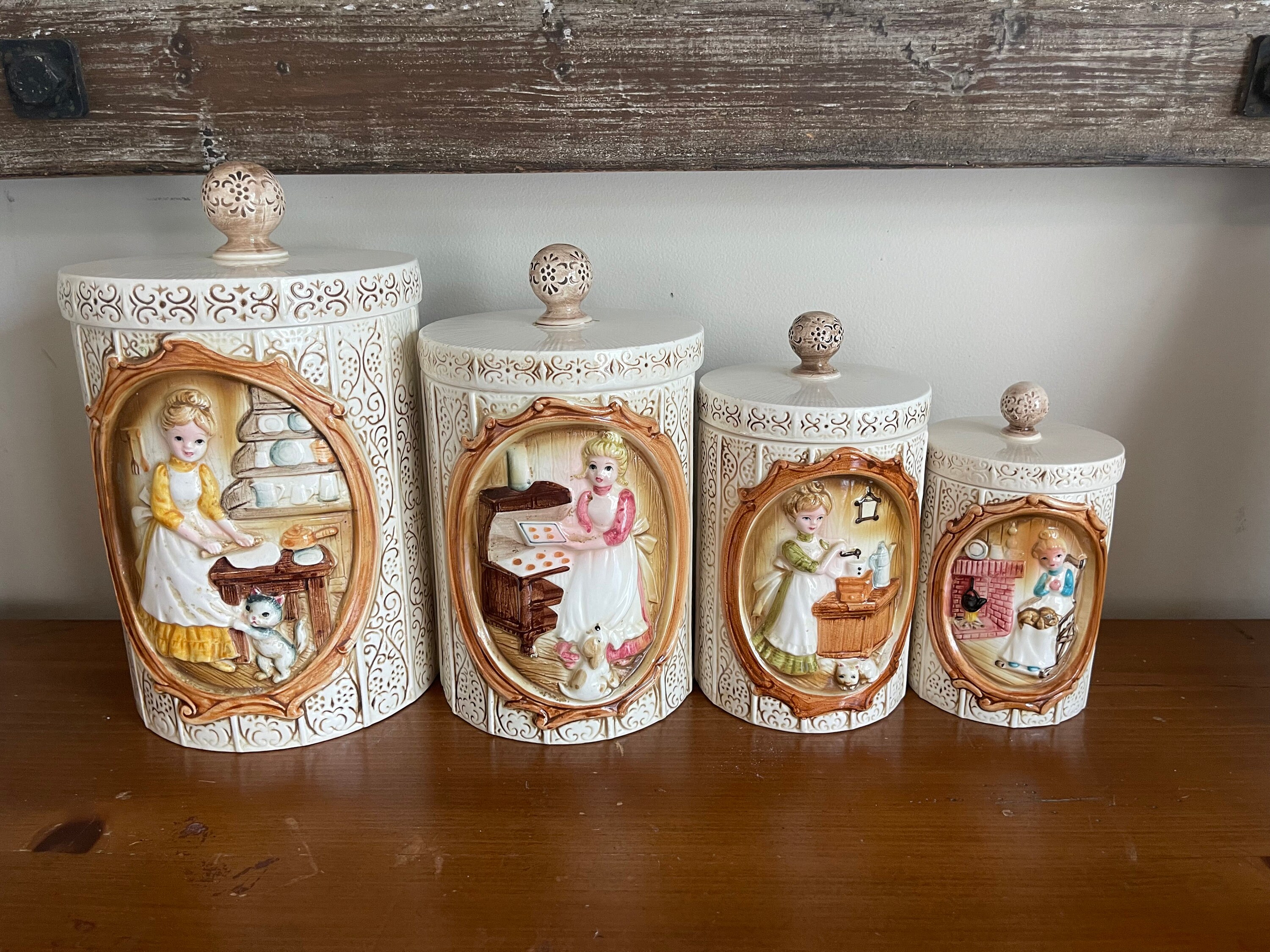 1978 Sears & Roebuck, Pioneer Woman Set of Ceramic Canisters 