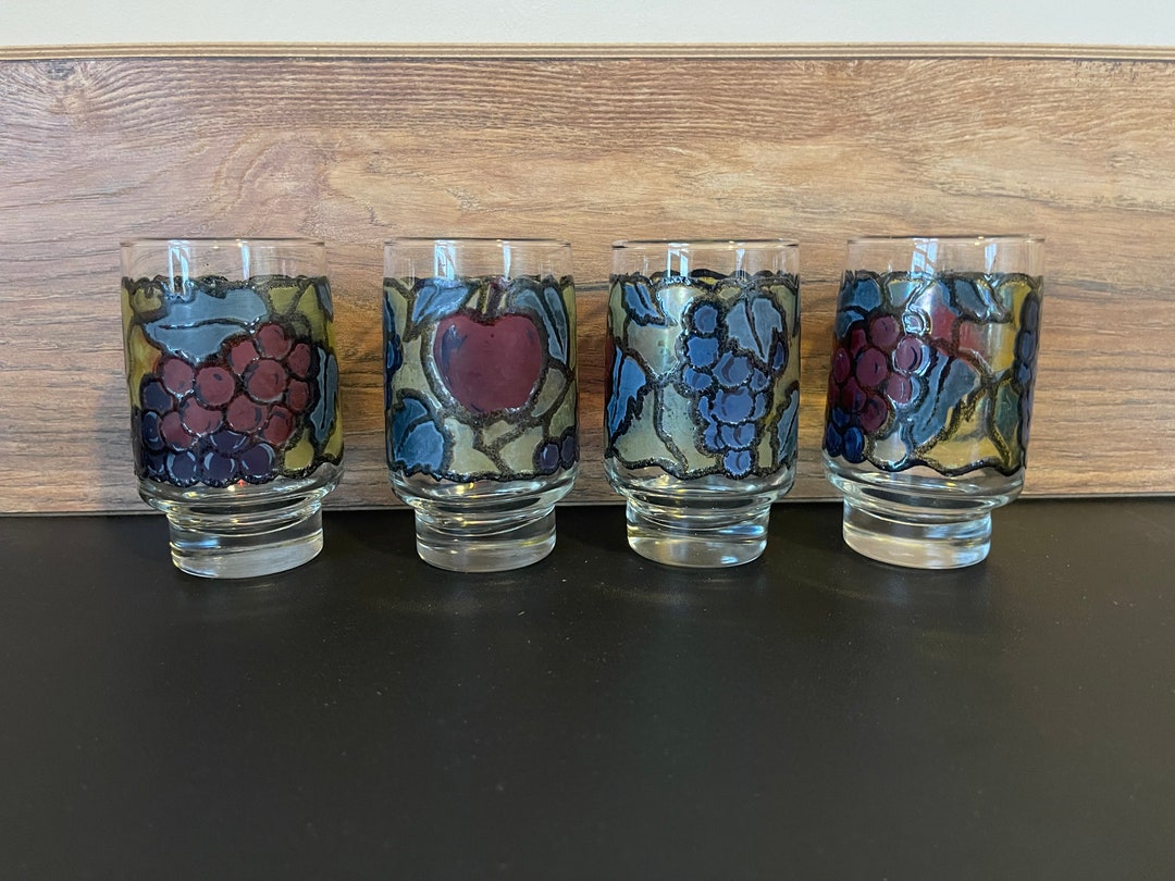 Libbystained Glass Fruit Juice Glasses Set of Four Etsy
