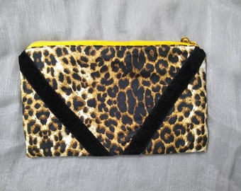 Cheetah Print Clutch, Zipper Closure, Bow Holder, Faux Animal Print Purse, Cheetah Costume Clutch Purse