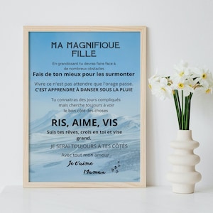 Printed postef My daughter   Gift mom to her young daughter Bedroom wallart French text. Quality print. Frameless