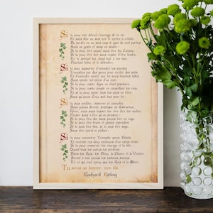 Gedrucktes Poster des großartigen Gedichts von Rudyard Kipling „If“ You will be a man, my son“, französischer Text, Geschenk für Jungen, RAHMEN NICHT ENTHALTEN