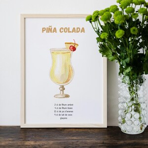 Póster impreso con ilustración del cóctel Piña Colada. Decoración de cocina, sala de juegos. Idea de regalo Impresión de calidad. Marco no incluido