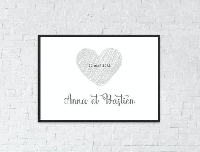 Affiche Saint Valentin Personnalisée Prénoms Cœur et Date Importante