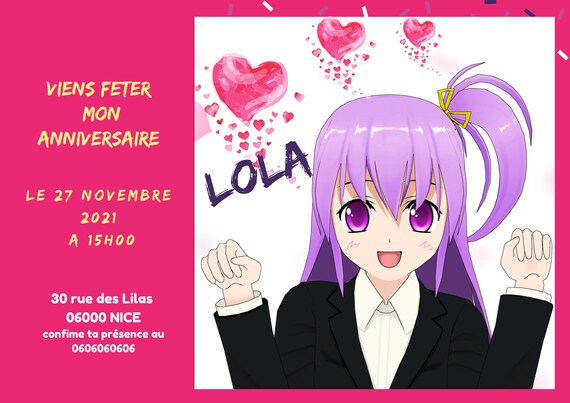 Carte Anniversaire Fille Manga Personnalisee Version Etsy