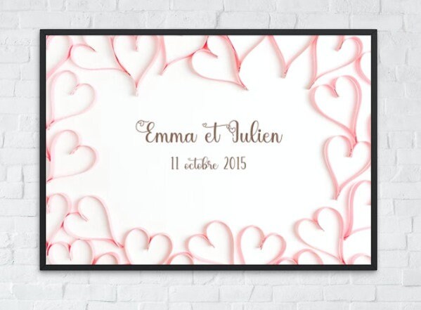 Affiche Saint Valentin Personnalisée Prénoms Cœurs Roses et Date Importante