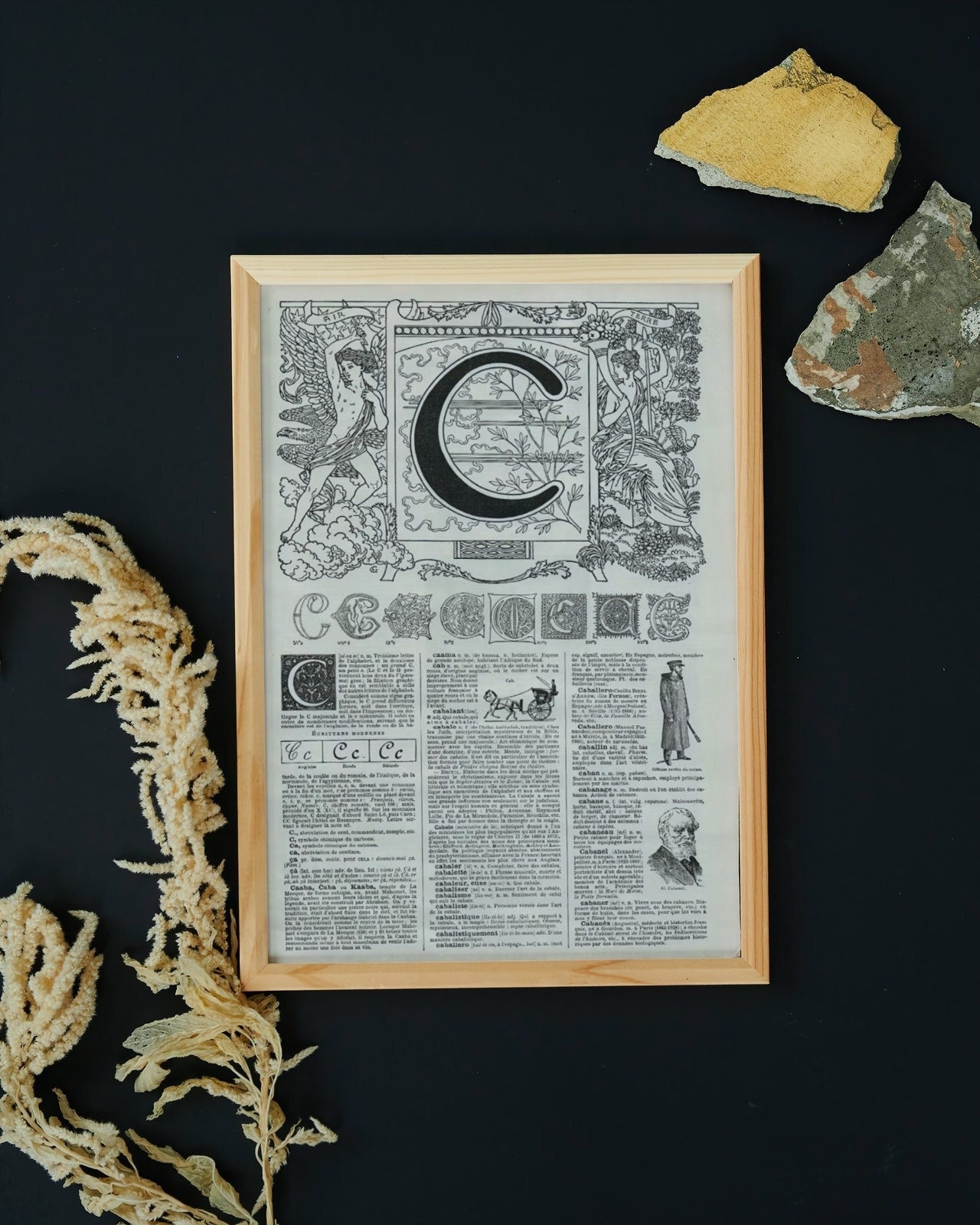 Illustration Calligraphie Ancienne. Document Original Vieux de 100 Ans Belle Décoration Murale