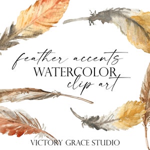 Feder Akzente Aquarell Digital Clipart, Natur Aquarell Grafiken