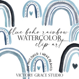 Boho Blue Rainbow Baby Aquarell digitale Clipart, Aquarell Clipart