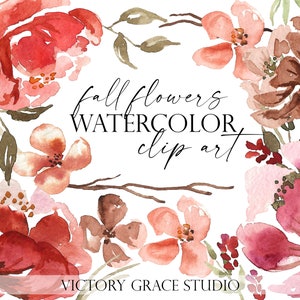 Clipart digital aquarela de flores vermelhas e rosa, clipart aquarela peônia rosa vermelha e marrom