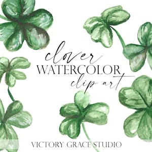 Clover Watercolor Digital Clipart, aquarelle printanière