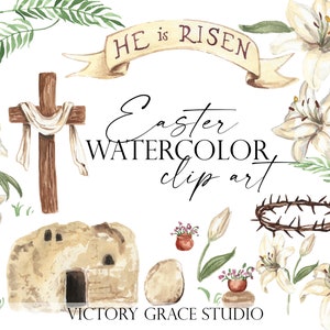 Ostern Religiöses Aquarell Digital Clipart, Kreuz und leeres Grab Aquarell Clipart