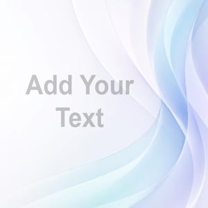 Op de afbeelding: Een digitale grafische achtergrond met zachte, vloeiende abstracte golven in tinten lichtblauw, lavendel en wit. Het midden van de afbeelding bevat de tekst Add Your Text in een eenvoudig, neutraal grijs schreefloos lettertype op de lichte achtergrond.