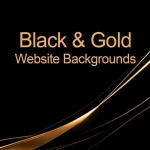 May include: Black and gold website background design. The image features a black background with gold, flowing, abstract lines. The text "Black & Gold Website Backgrounds" is displayed in gold.