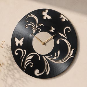 Vinyl Record Butterfly Floral Wall Clock SVG Laser Cut File