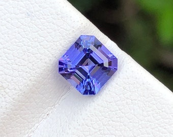 Natural Tanzanite, Asscher Cut , Blue Colour , 1.45 ct weight , 6.30 × 6.39 MM Size , Loupe Clean