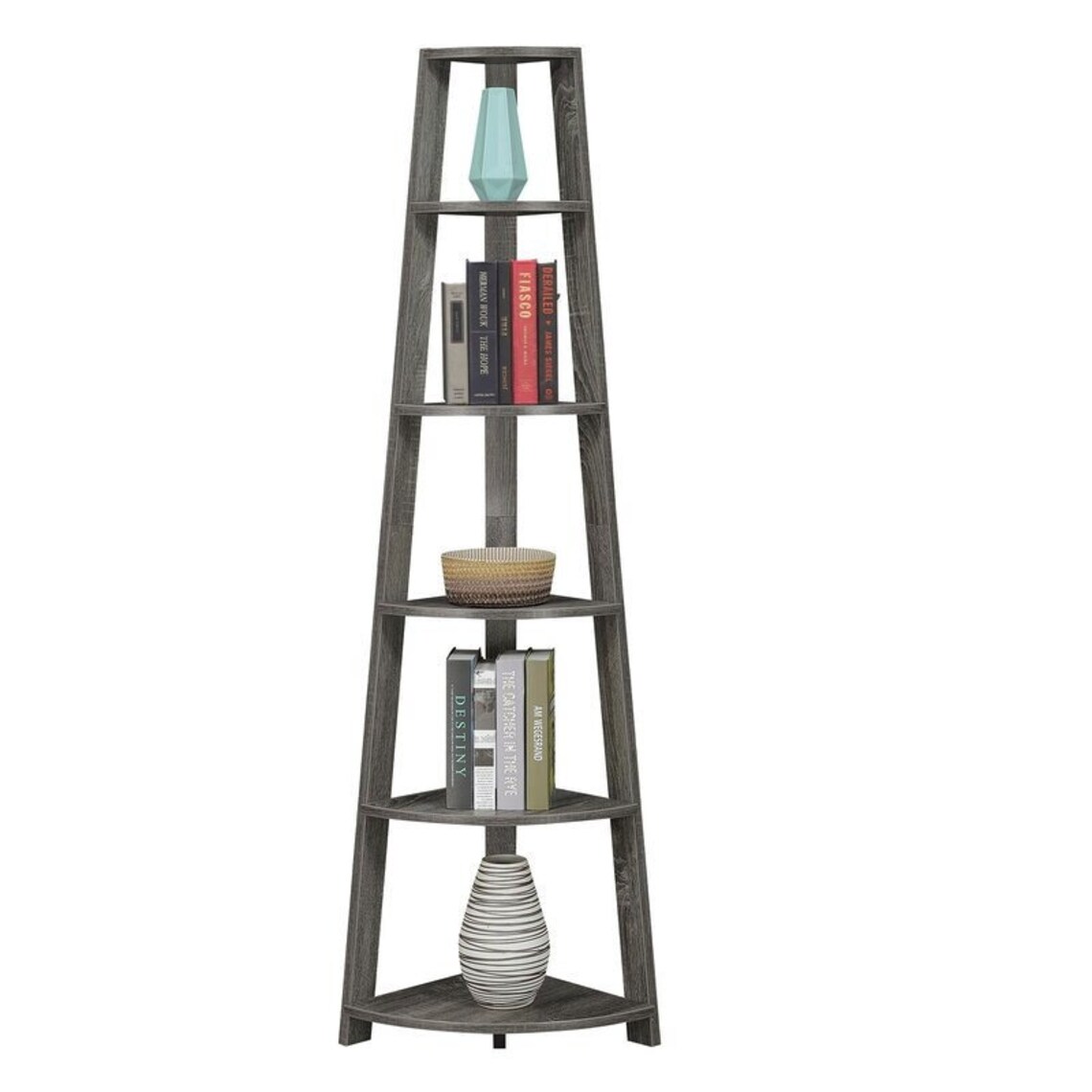 Weathered Gray Corner Bookcase Five Tiers Your Corner Perfect Etsy